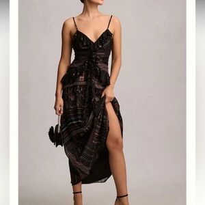 Anthropologie Black and Pink Maxi Dress